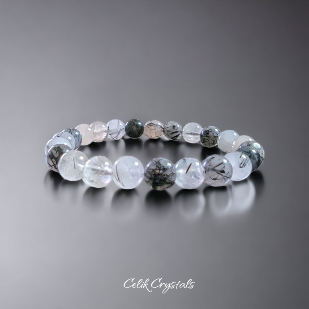 Tourmaline Quartz Crystal Healing Bracelet 8mm Natural Stones - Picture 1 of 3